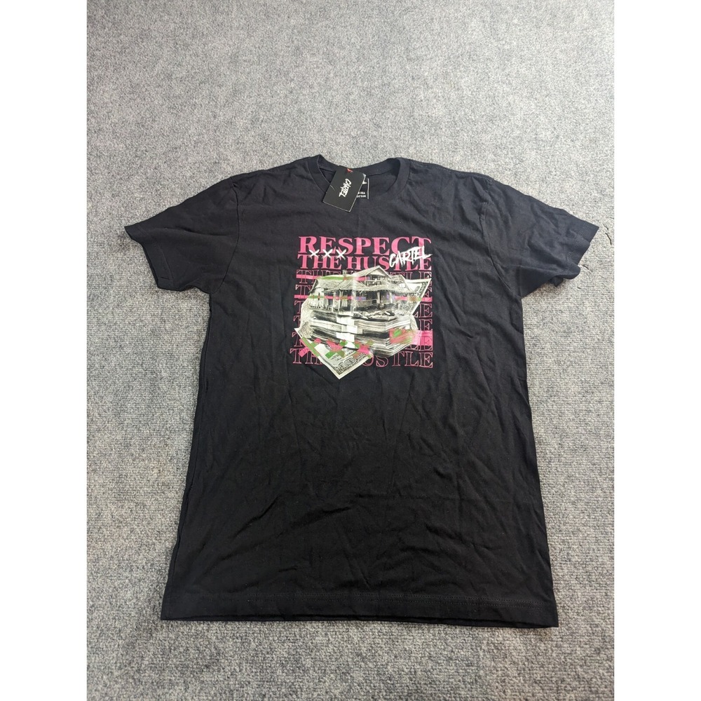 Cartel Tee Mens Medium Black Spellout Logo NWT Respect The Hustle